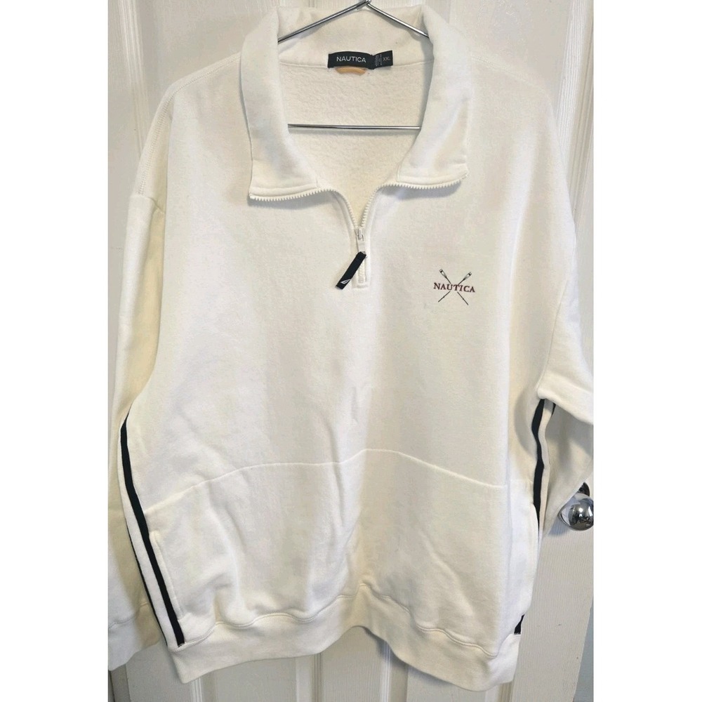 Nautica Heritage Style Quarter Zip XXL Classic Nautical Stripe Logo Sweater Y2K